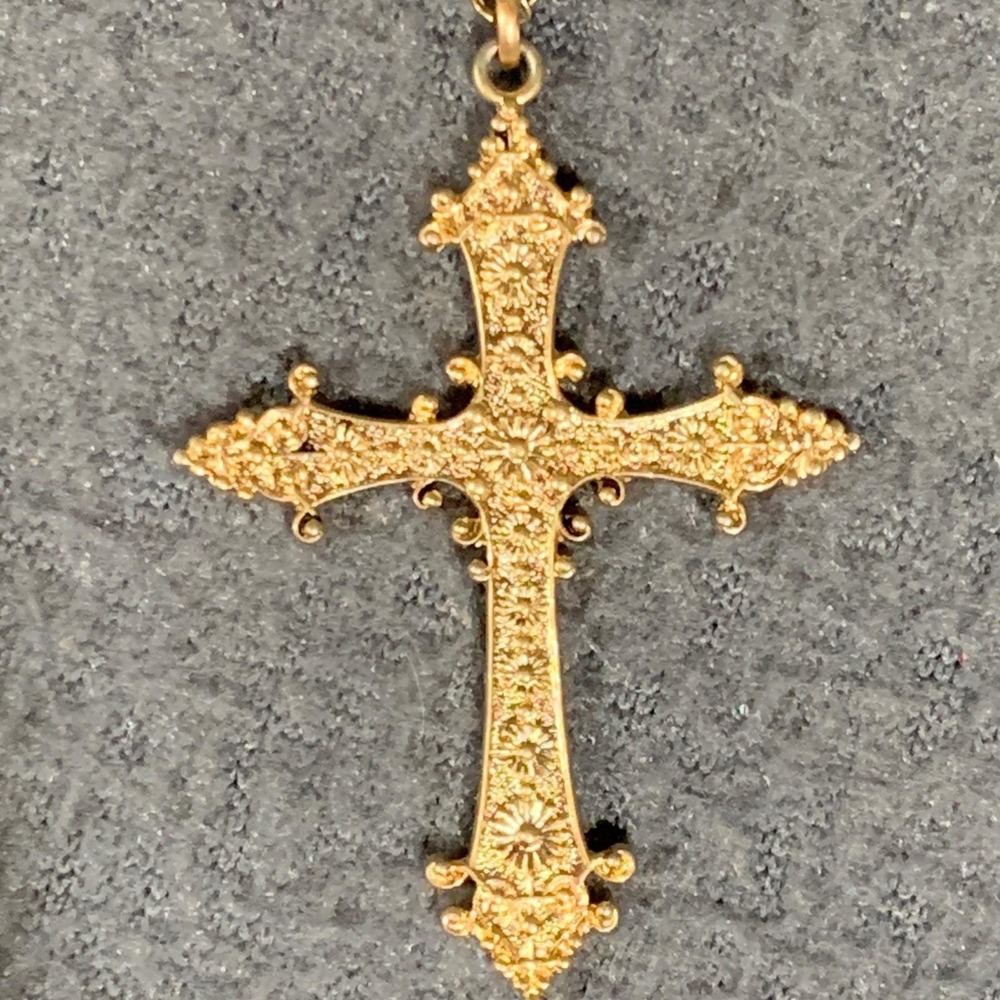 Gold Filigree Cross Pendant Necklace